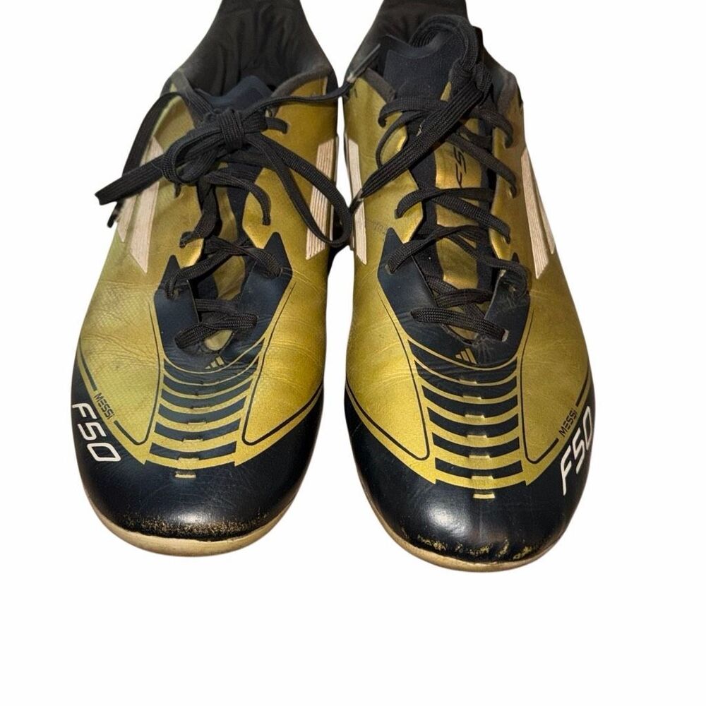 Adidas Messi F50 League FG/MG Black Gold Soccer Cleats Men's Size 8.5